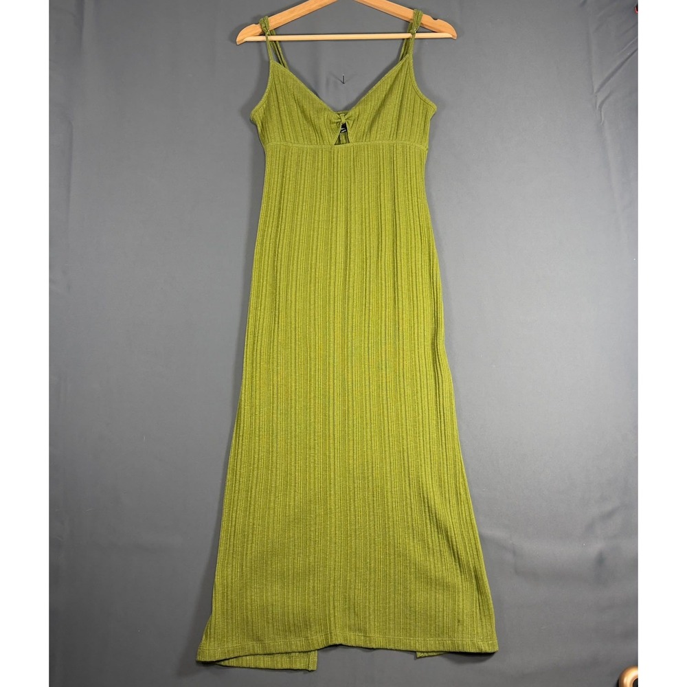 Billabong Womens Medium Ribbed Knit Midi Dress Olive Green Sleeveless Cut Out